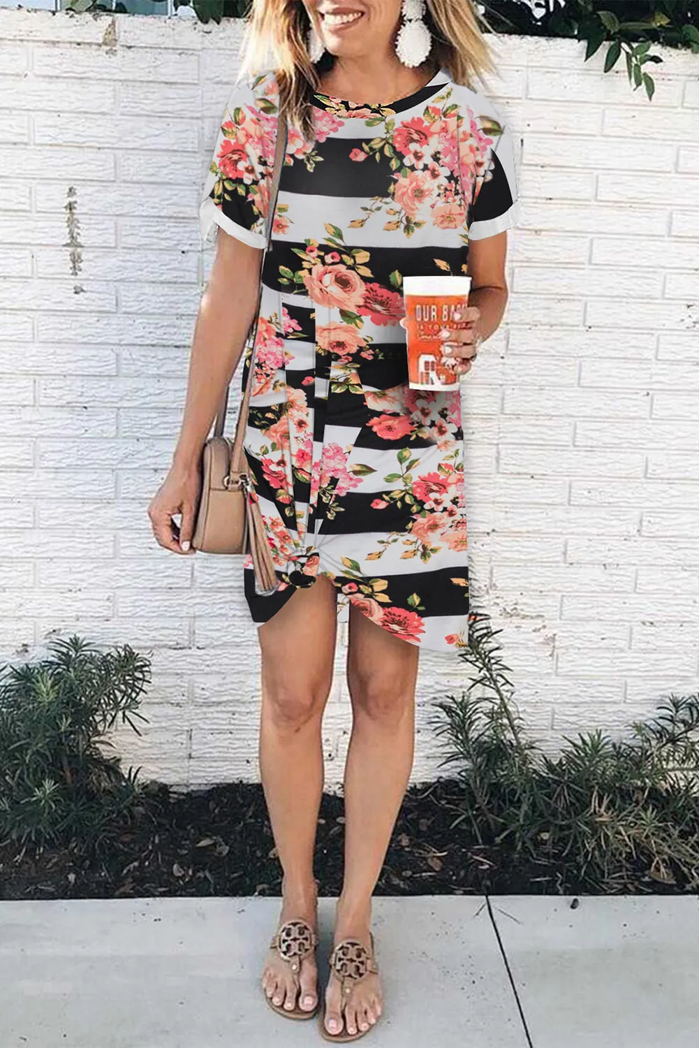 Short-Sleeved Striped T-shirt Mini Dress