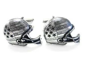 Silver Toned American Football Helmet Cufflinks