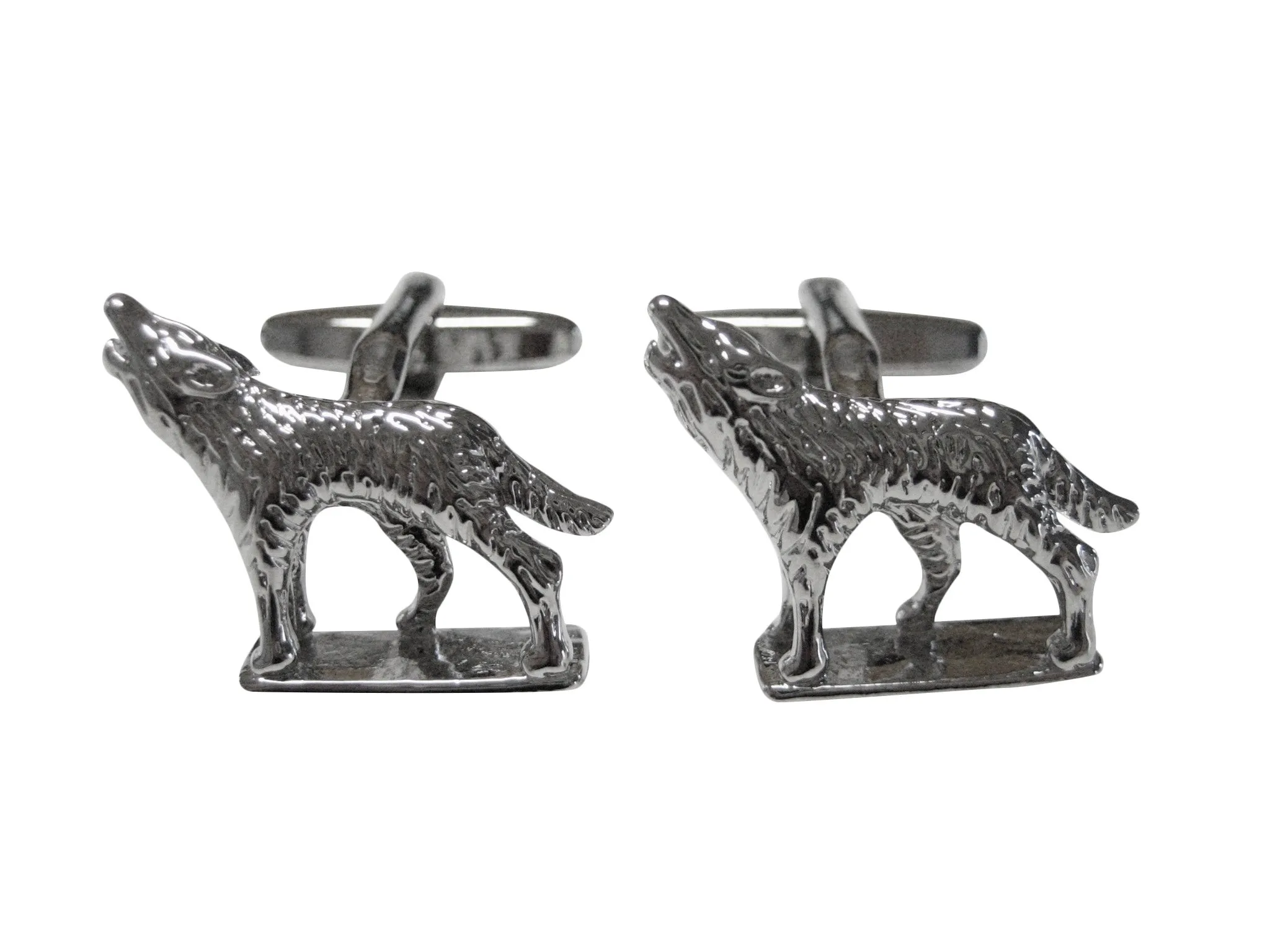 Silver Toned Howling Wolf Cufflinks