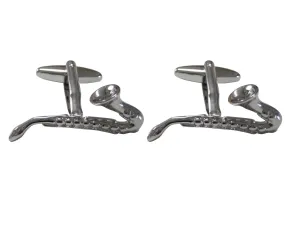 Silver Toned Musical Saxophone Instrument Cufflinks
