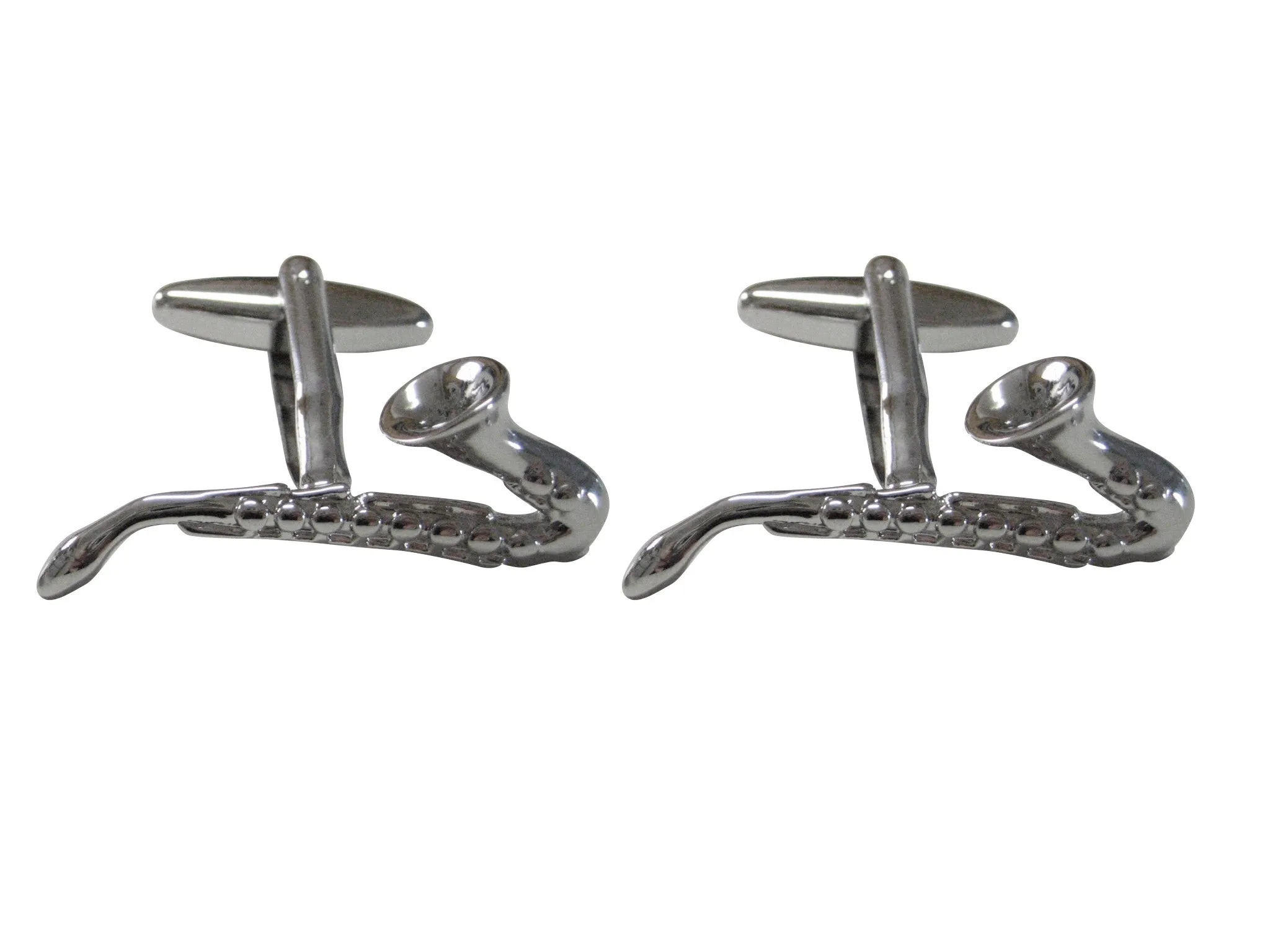 Silver Toned Musical Saxophone Instrument Cufflinks
