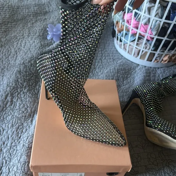 Simmi London Diamante Mesh Knee Boots