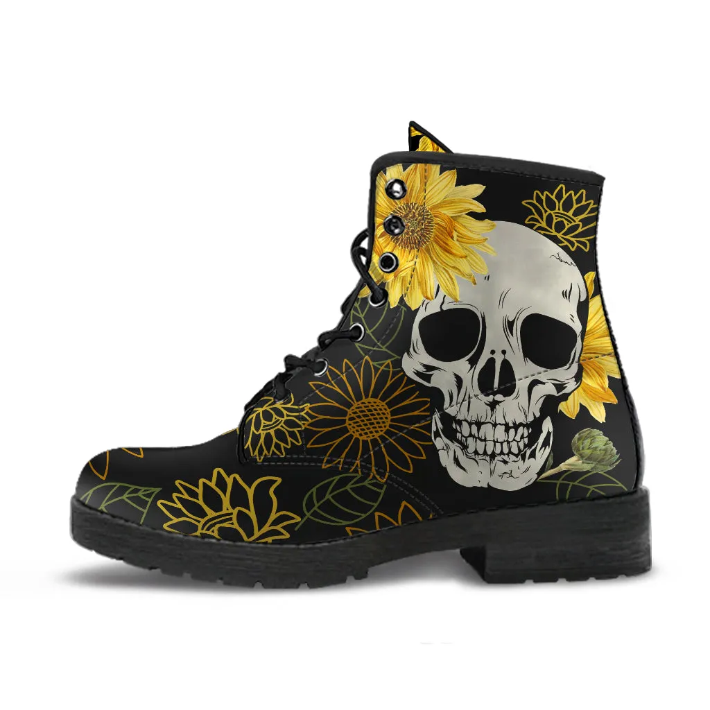 Skulls & Sunflowers Lace-up Ankle Boots