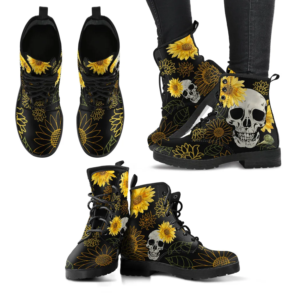Skulls & Sunflowers Lace-up Ankle Boots