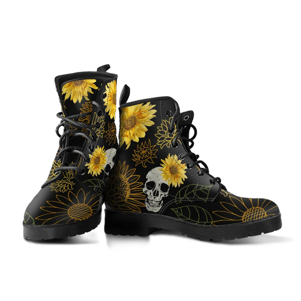 Skulls & Sunflowers Lace-up Ankle Boots
