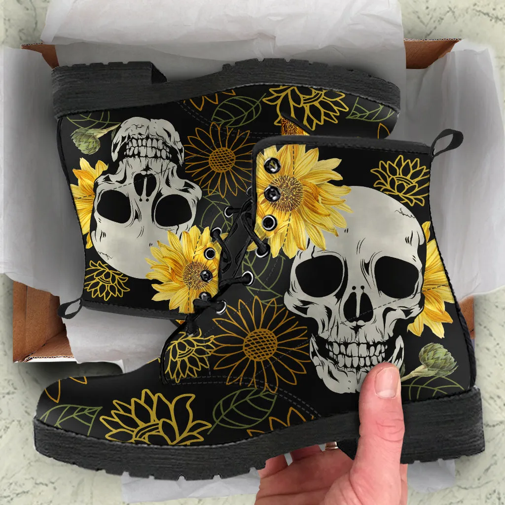 Skulls & Sunflowers Lace-up Ankle Boots