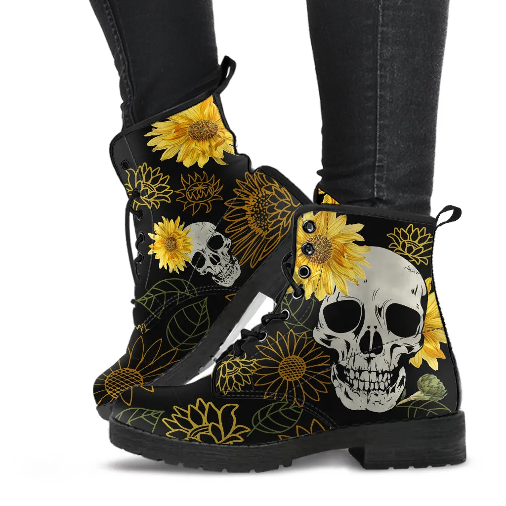 Skulls & Sunflowers Lace-up Ankle Boots