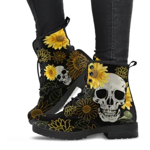 Skulls & Sunflowers Lace-up Ankle Boots