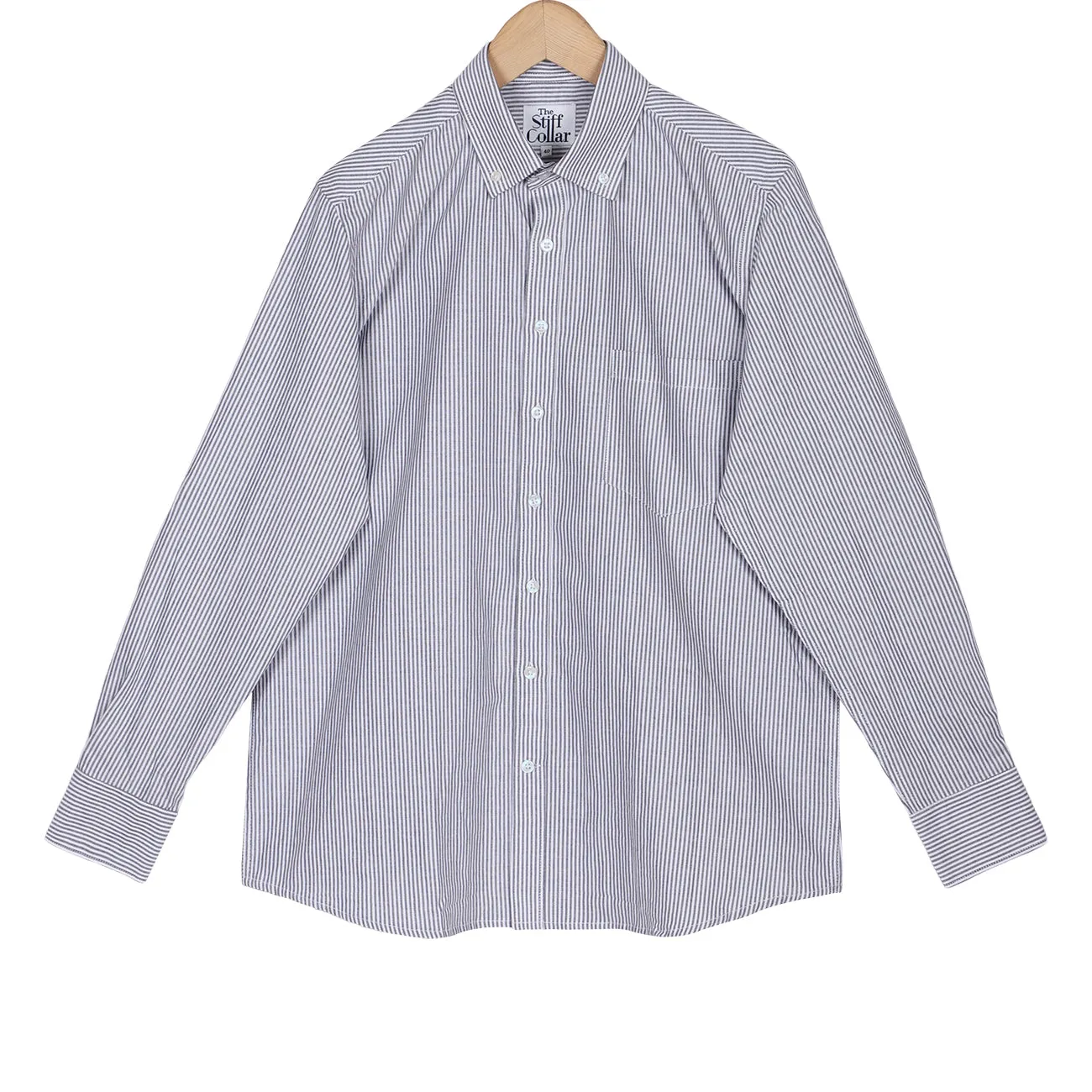 Slate Grey Oxford Stripes Button Down Cotton Shirt