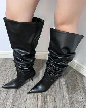Soft leather thigh high wide calf sexy boots for women