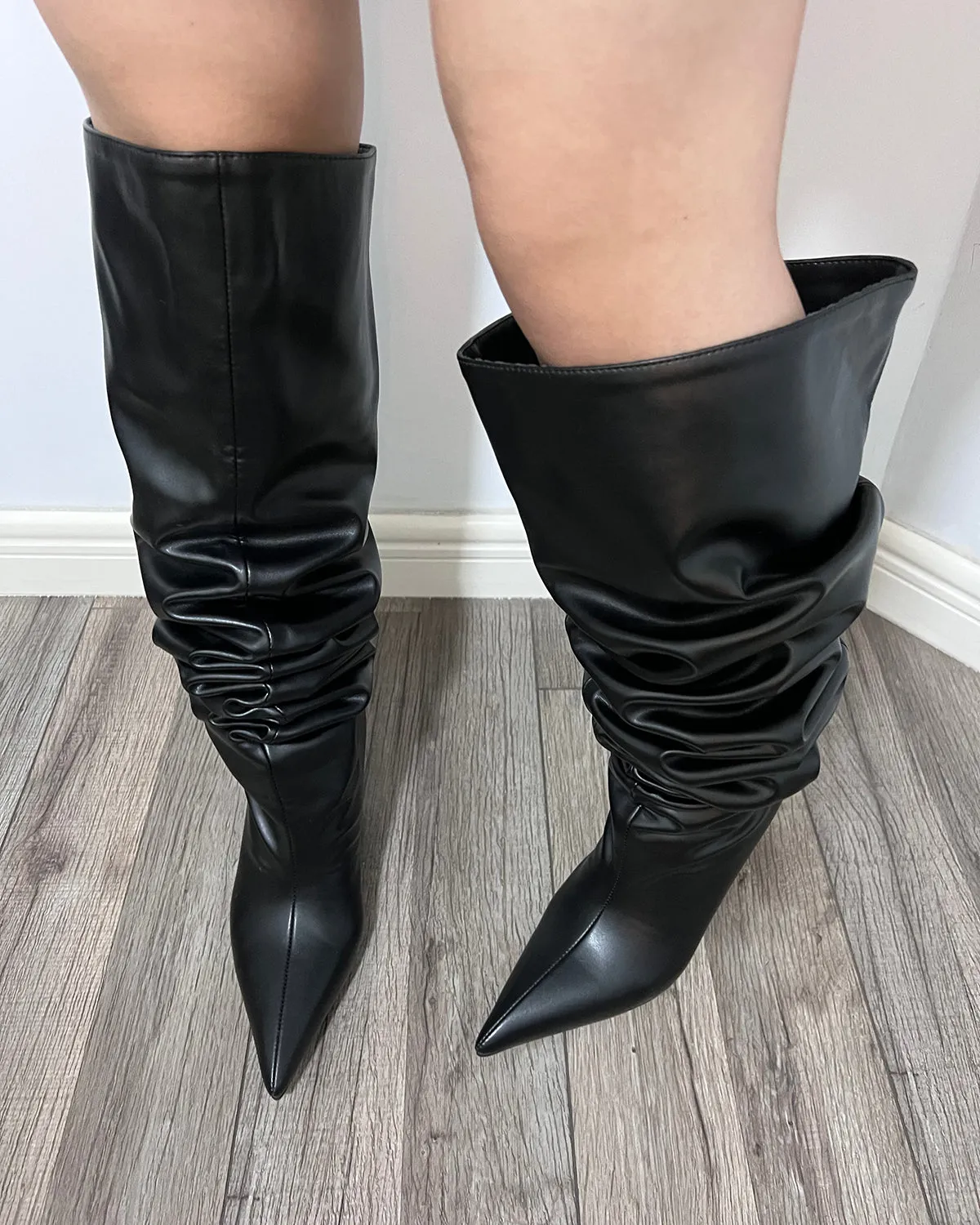 Soft leather thigh high wide calf sexy boots for women