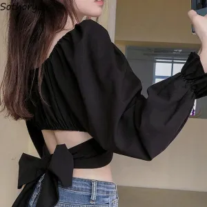 Solid Designer Slim Crop Top Bandage Square Collar
