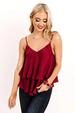 Spaghetti Straps Layered Ruffled Tank Top