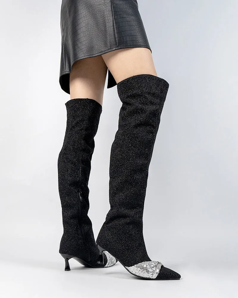 Sparkle Sequins Stiletto High Heel Over Knee Boots