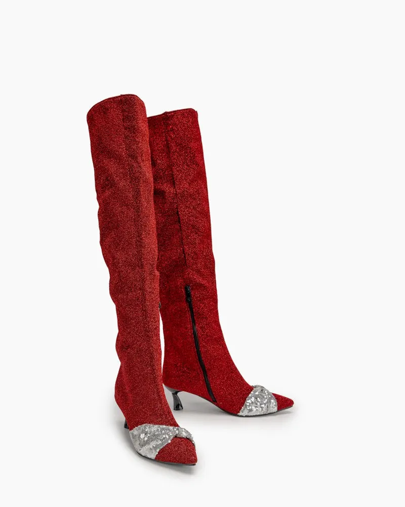 Sparkle Sequins Stiletto High Heel Over Knee Boots