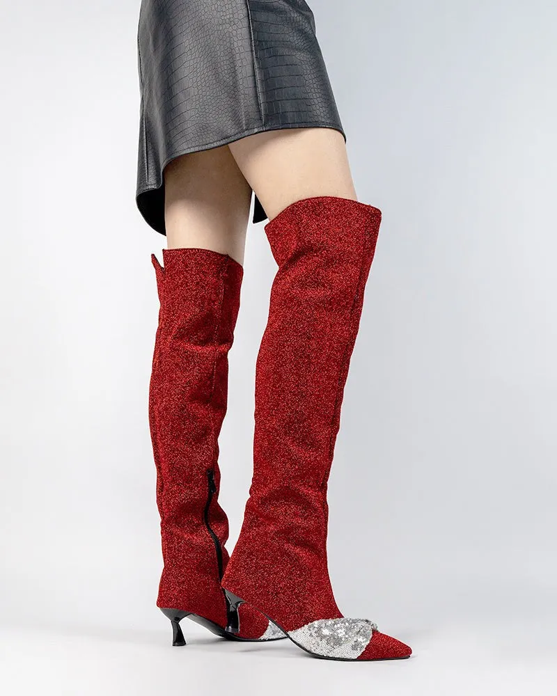Sparkle Sequins Stiletto High Heel Over Knee Boots