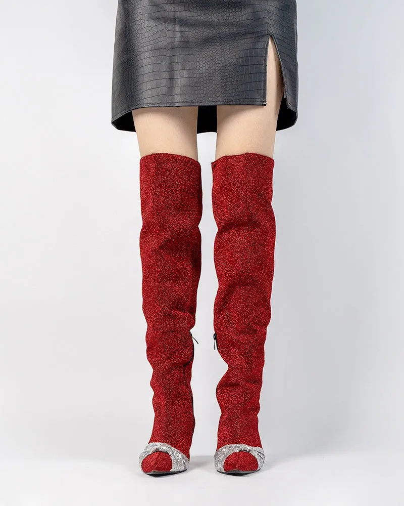 Sparkle Sequins Stiletto High Heel Over Knee Boots