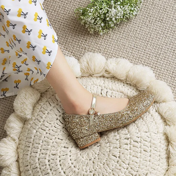 Sparkling Sequins Mary Janes Low Heels Women's Pumps