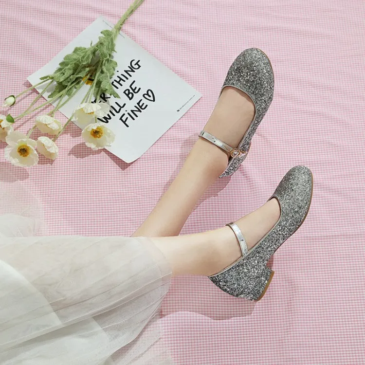 Sparkling Sequins Mary Janes Low Heels Women's Pumps