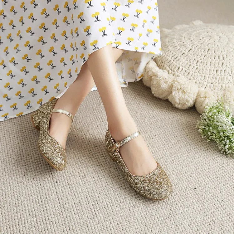 Sparkling Sequins Mary Janes Low Heels Women's Pumps
