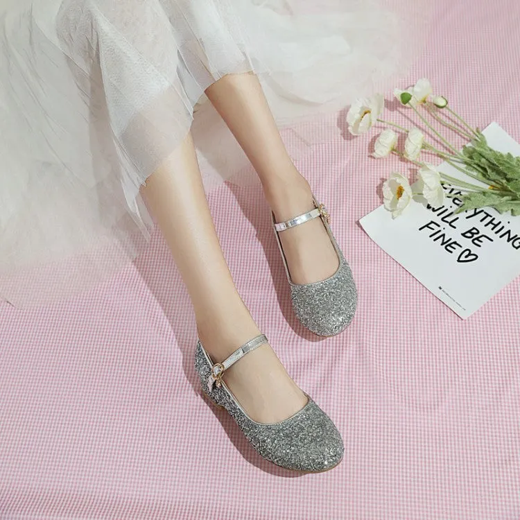 Sparkling Sequins Mary Janes Low Heels Women's Pumps