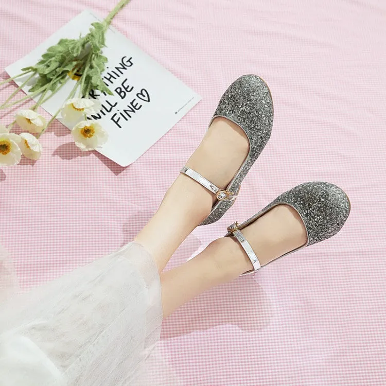 Sparkling Sequins Mary Janes Low Heels Women's Pumps