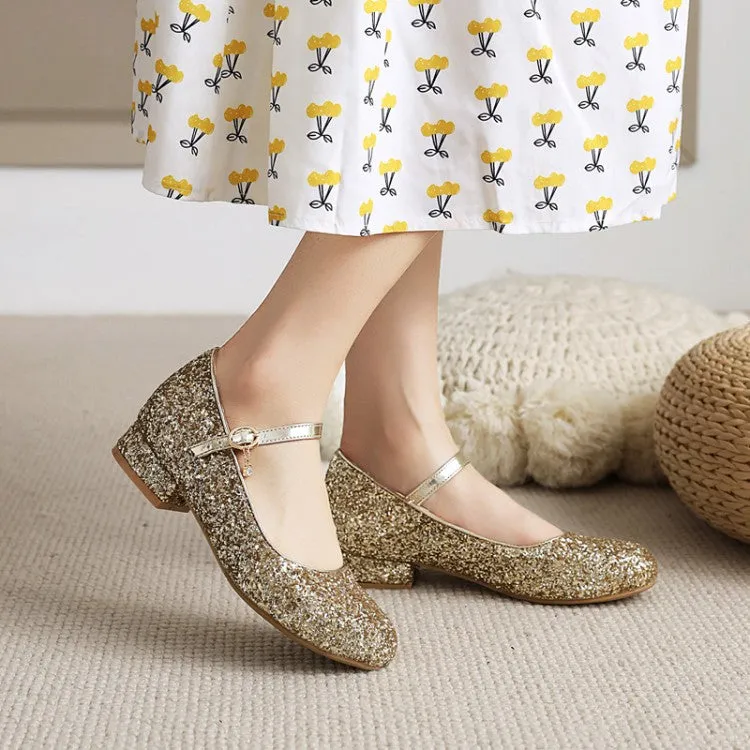 Sparkling Sequins Mary Janes Low Heels Women's Pumps