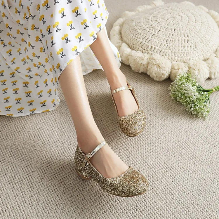 Sparkling Sequins Mary Janes Low Heels Women's Pumps
