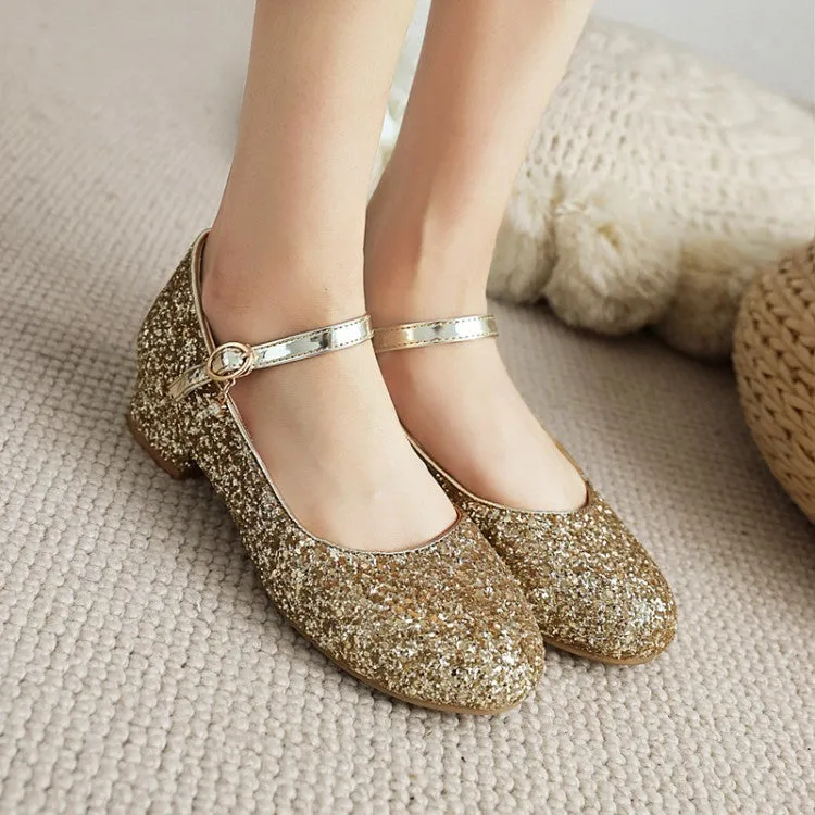 Sparkling Sequins Mary Janes Low Heels Women's Pumps