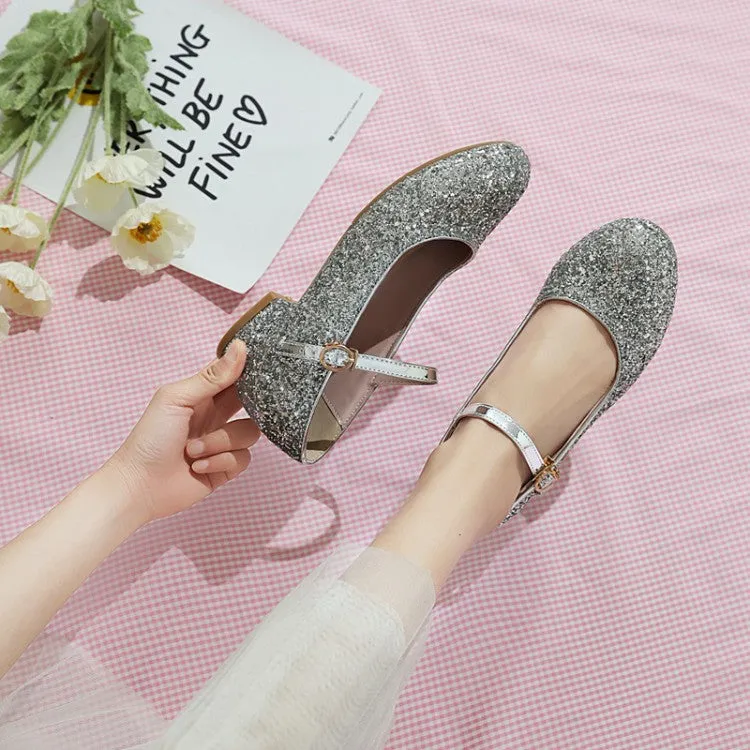 Sparkling Sequins Mary Janes Low Heels Women's Pumps