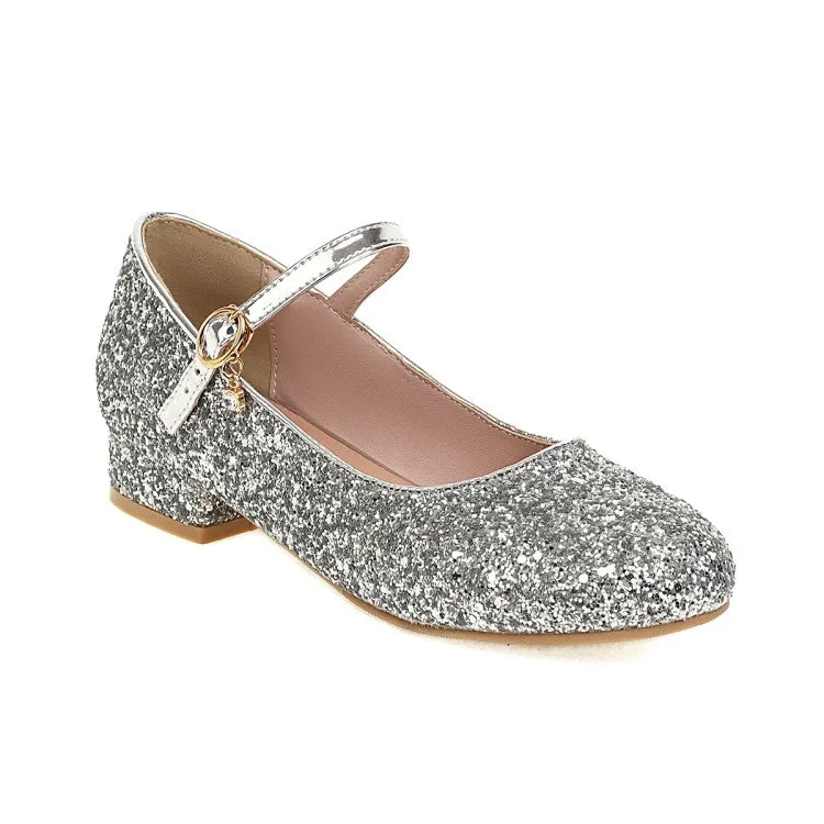 Sparkling Sequins Mary Janes Low Heels Women's Pumps