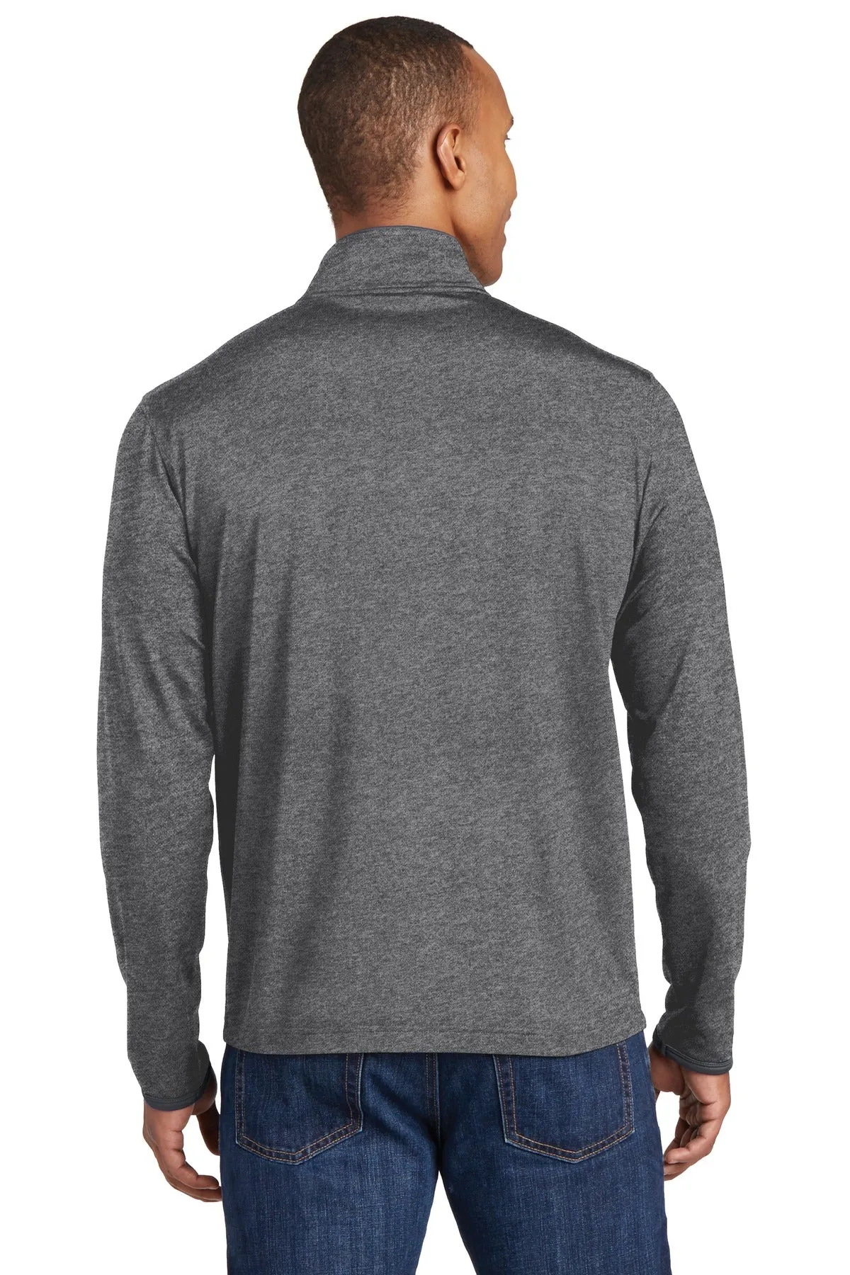 Sport-Tek Sport-Wick Stretch Contrast Full-Zip Jacket.  ST853 Charcoal Grey Heather/ Charcoal Grey