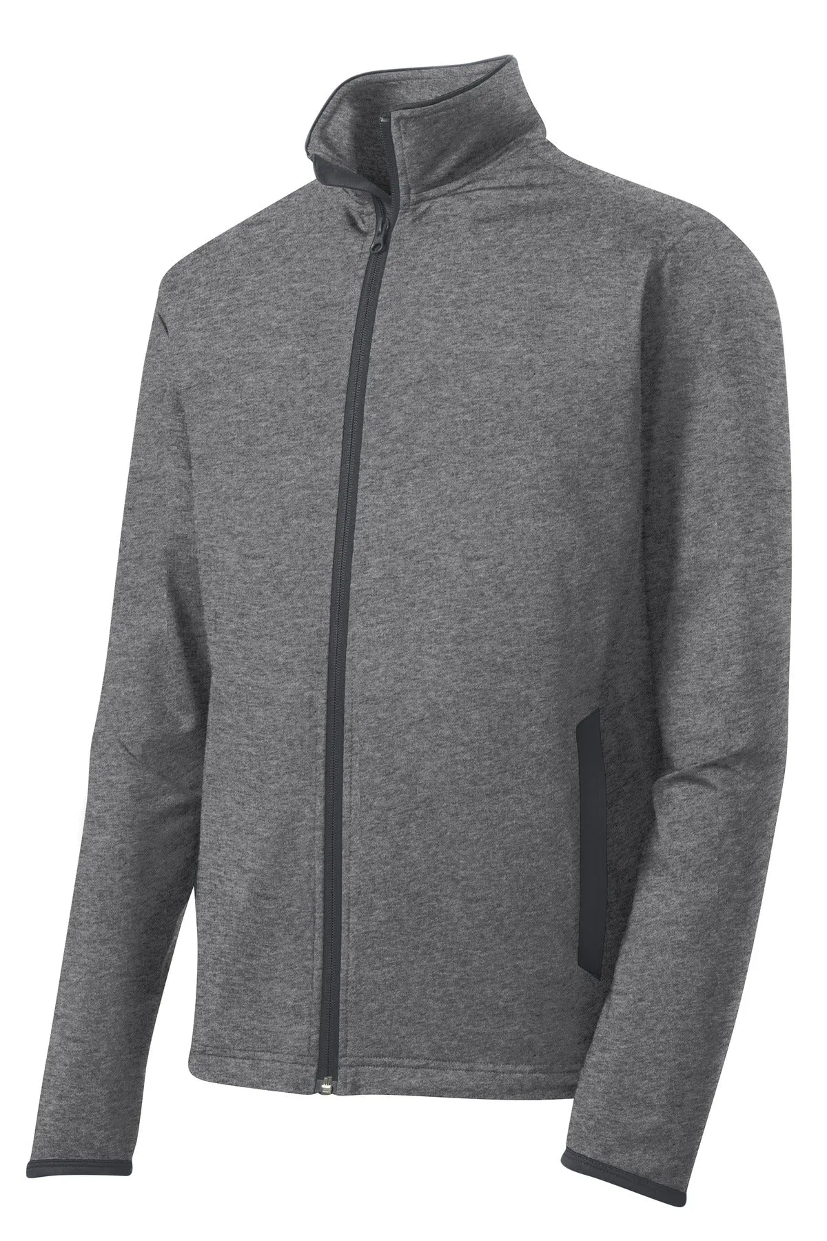 Sport-Tek Sport-Wick Stretch Contrast Full-Zip Jacket.  ST853 Charcoal Grey Heather/ Charcoal Grey