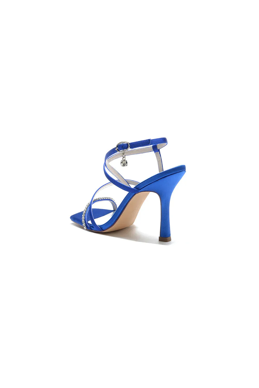 Square Open Toe Crystal Cross Straps Chunky Heels