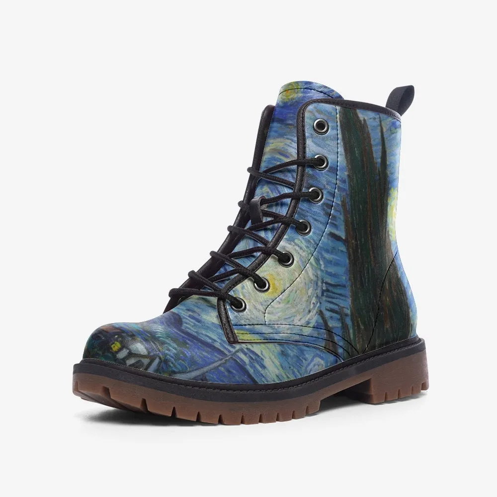 Starry Night Van Gogh Vegan Leather Unisex Boots