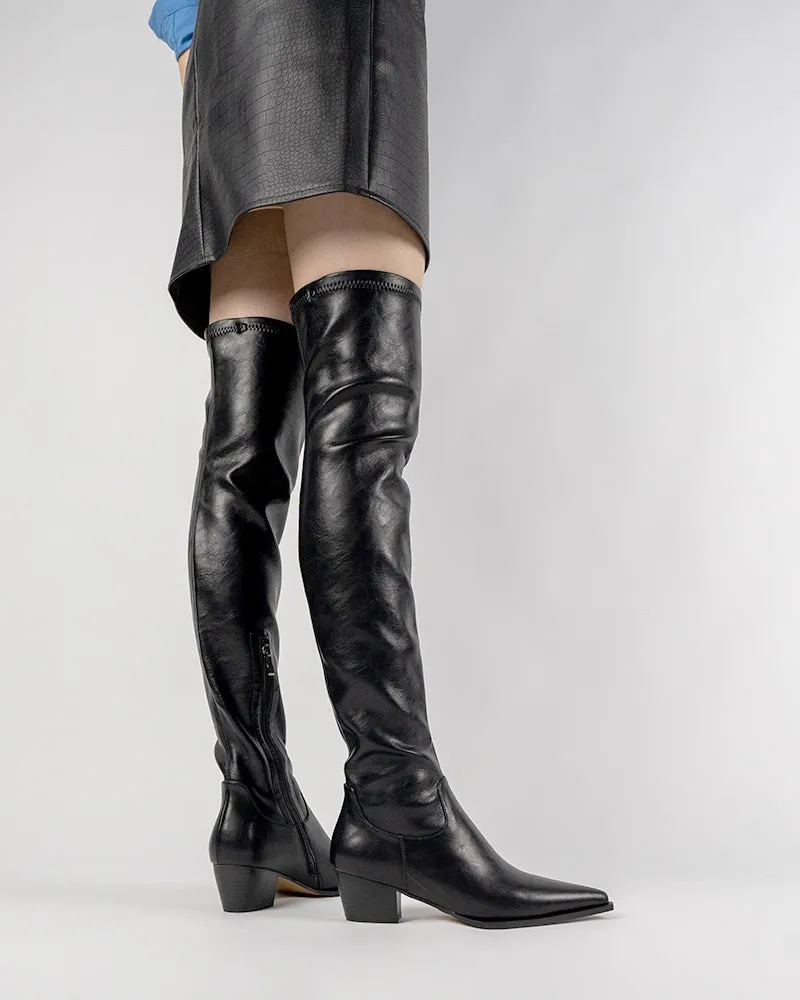 Stretch Thigh High Chunky Heel Over The Knee Boots