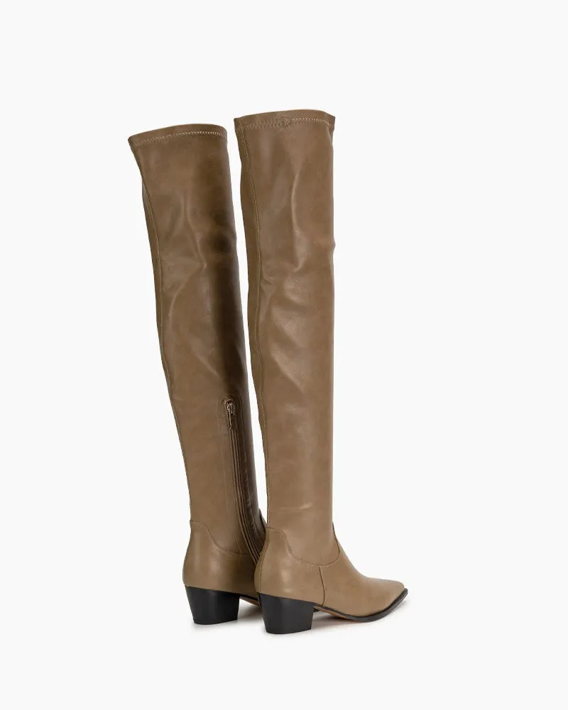 Stretch Thigh High Chunky Heel Over The Knee Boots