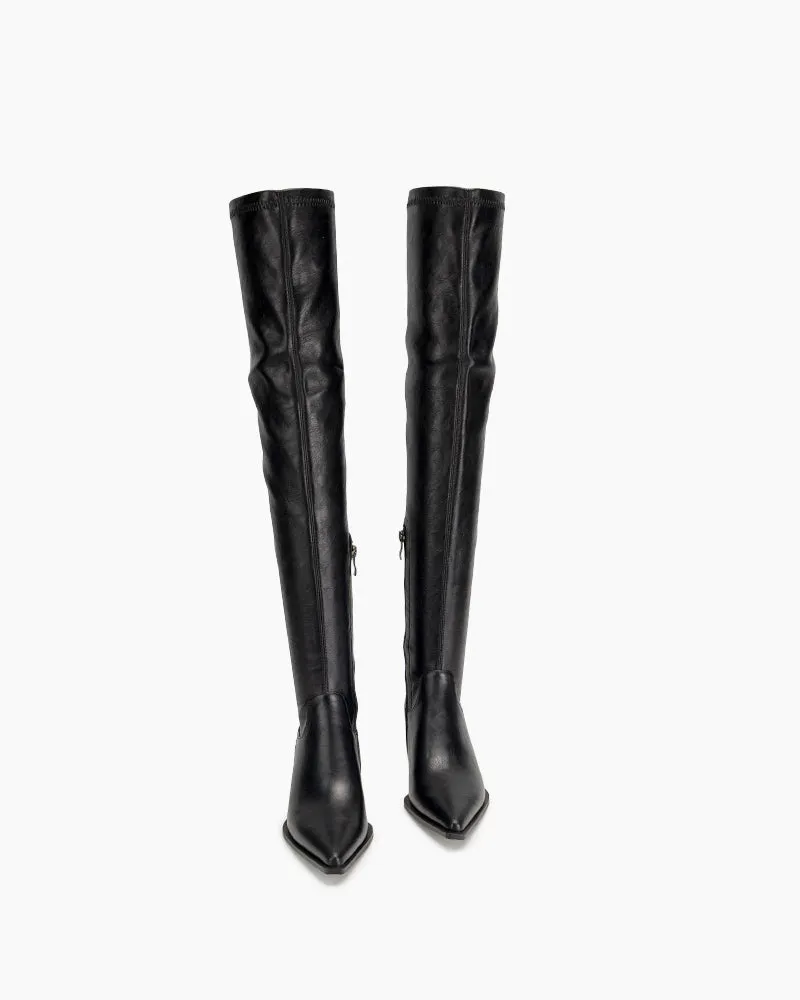 Stretch Thigh High Chunky Heel Over The Knee Boots