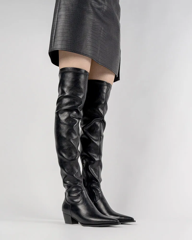 Stretch Thigh High Chunky Heel Over The Knee Boots