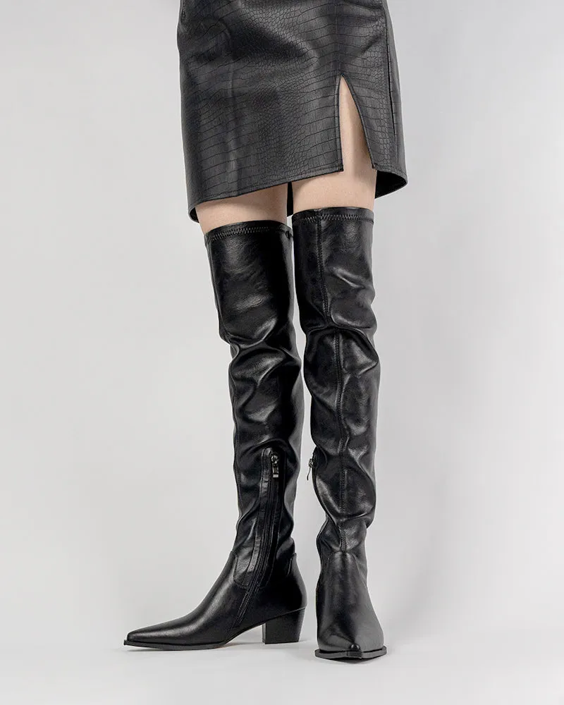 Stretch Thigh High Chunky Heel Over The Knee Boots