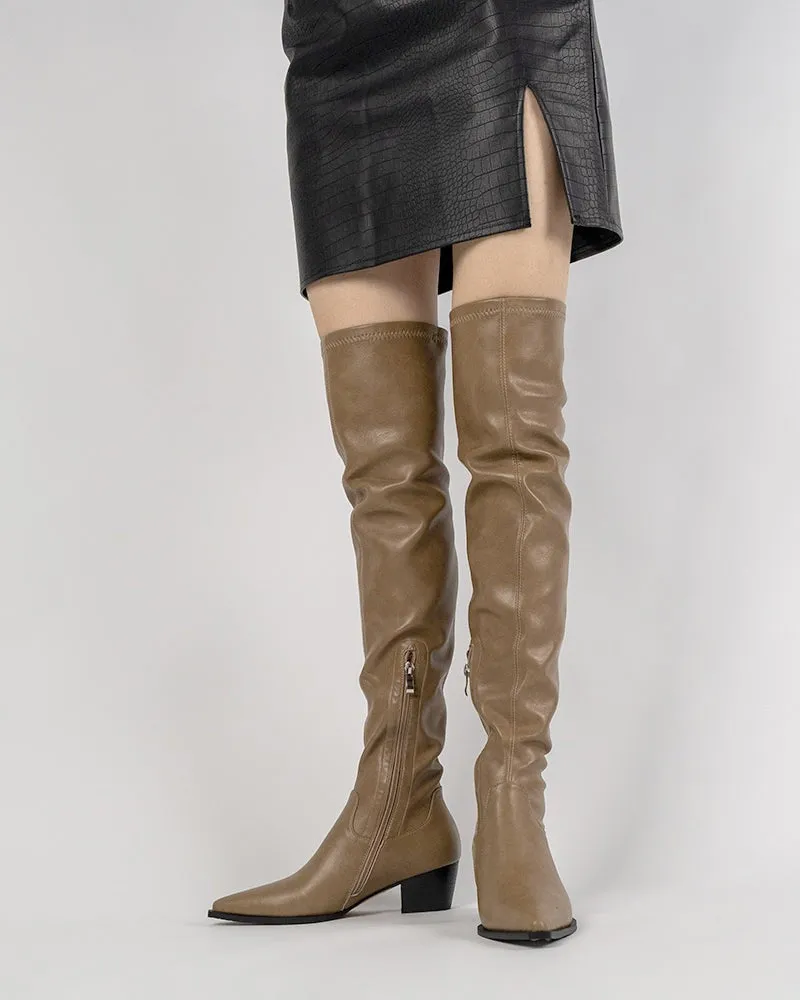Stretch Thigh High Chunky Heel Over The Knee Boots