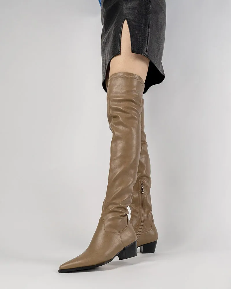 Stretch Thigh High Chunky Heel Over The Knee Boots