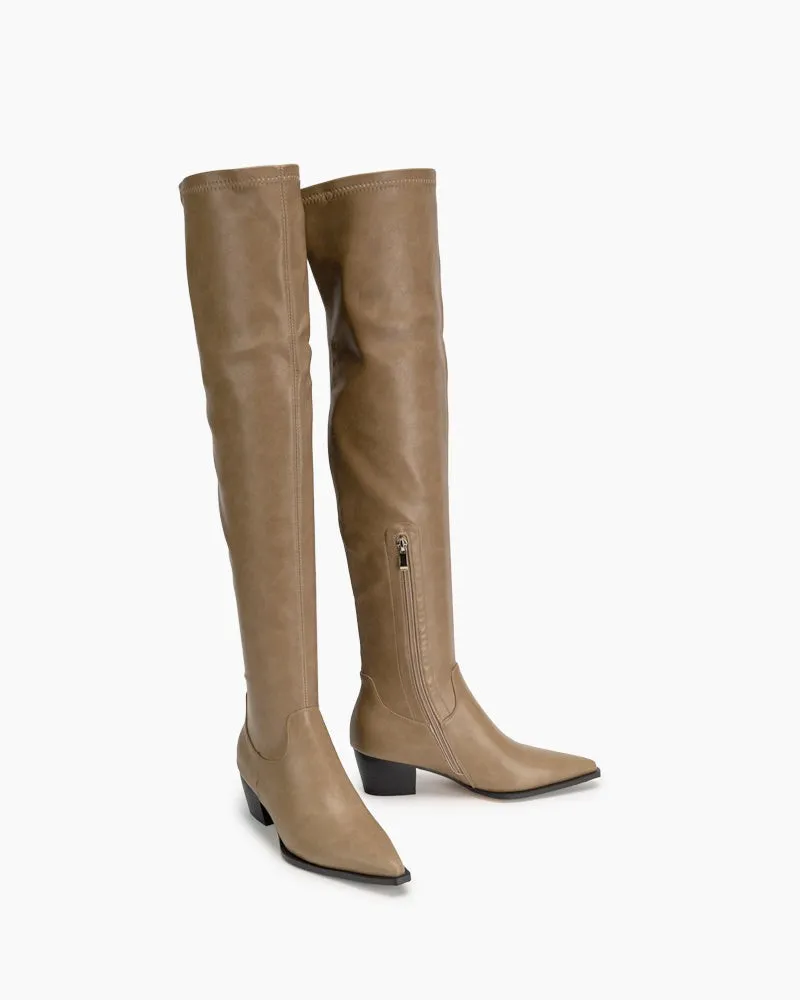 Stretch Thigh High Chunky Heel Over The Knee Boots