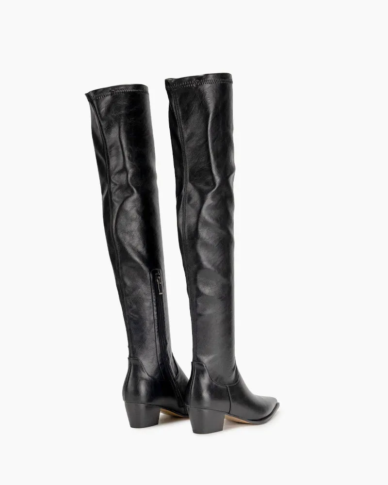 Stretch Thigh High Chunky Heel Over The Knee Boots