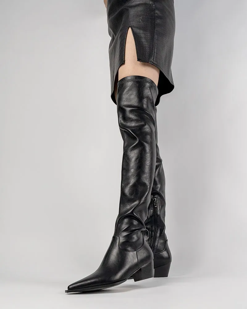 Stretch Thigh High Chunky Heel Over The Knee Boots