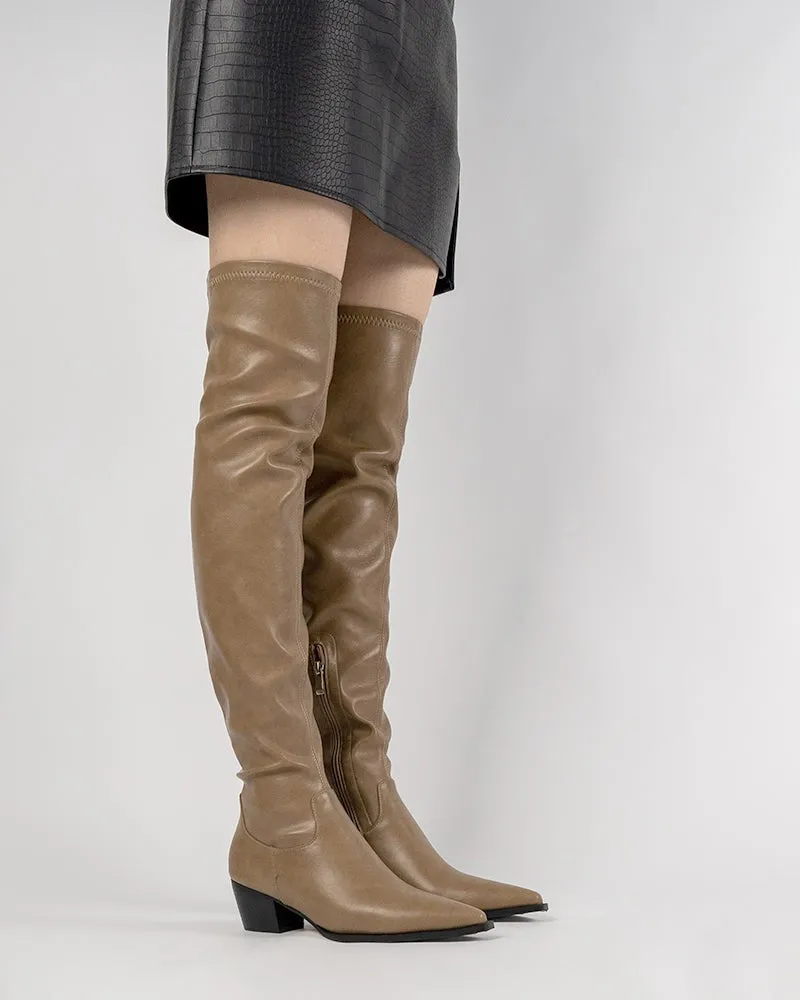 Stretch Thigh High Chunky Heel Over The Knee Boots