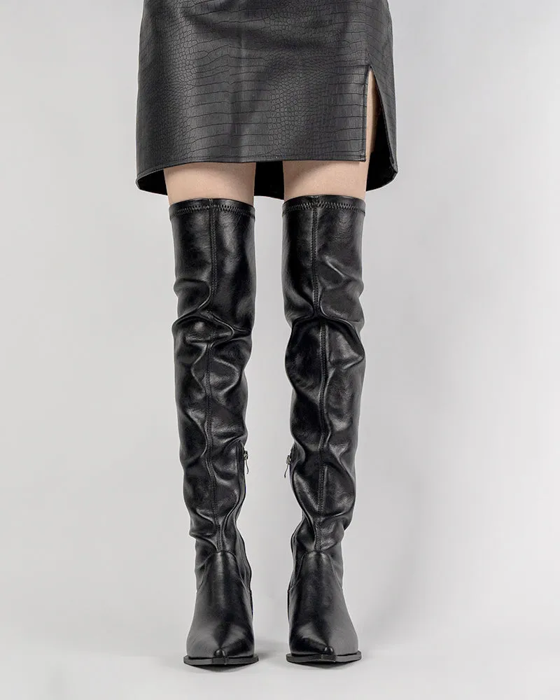 Stretch Thigh High Chunky Heel Over The Knee Boots