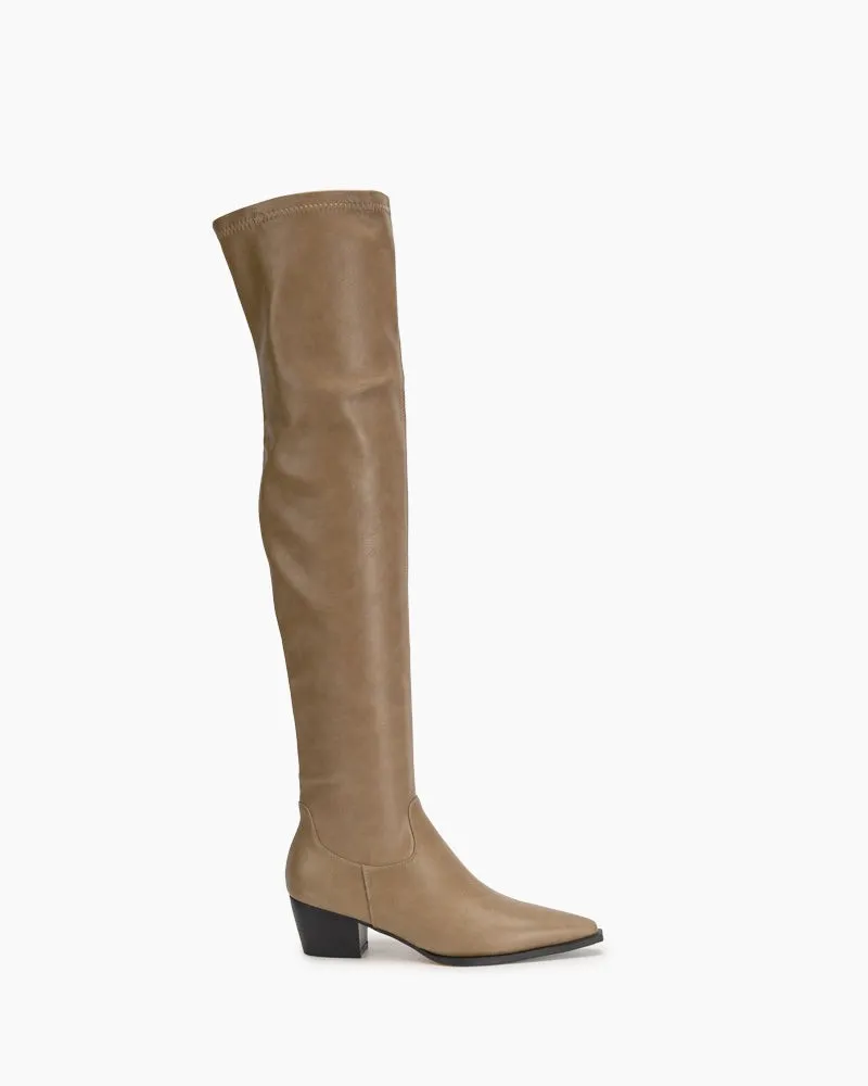 Stretch Thigh High Chunky Heel Over The Knee Boots