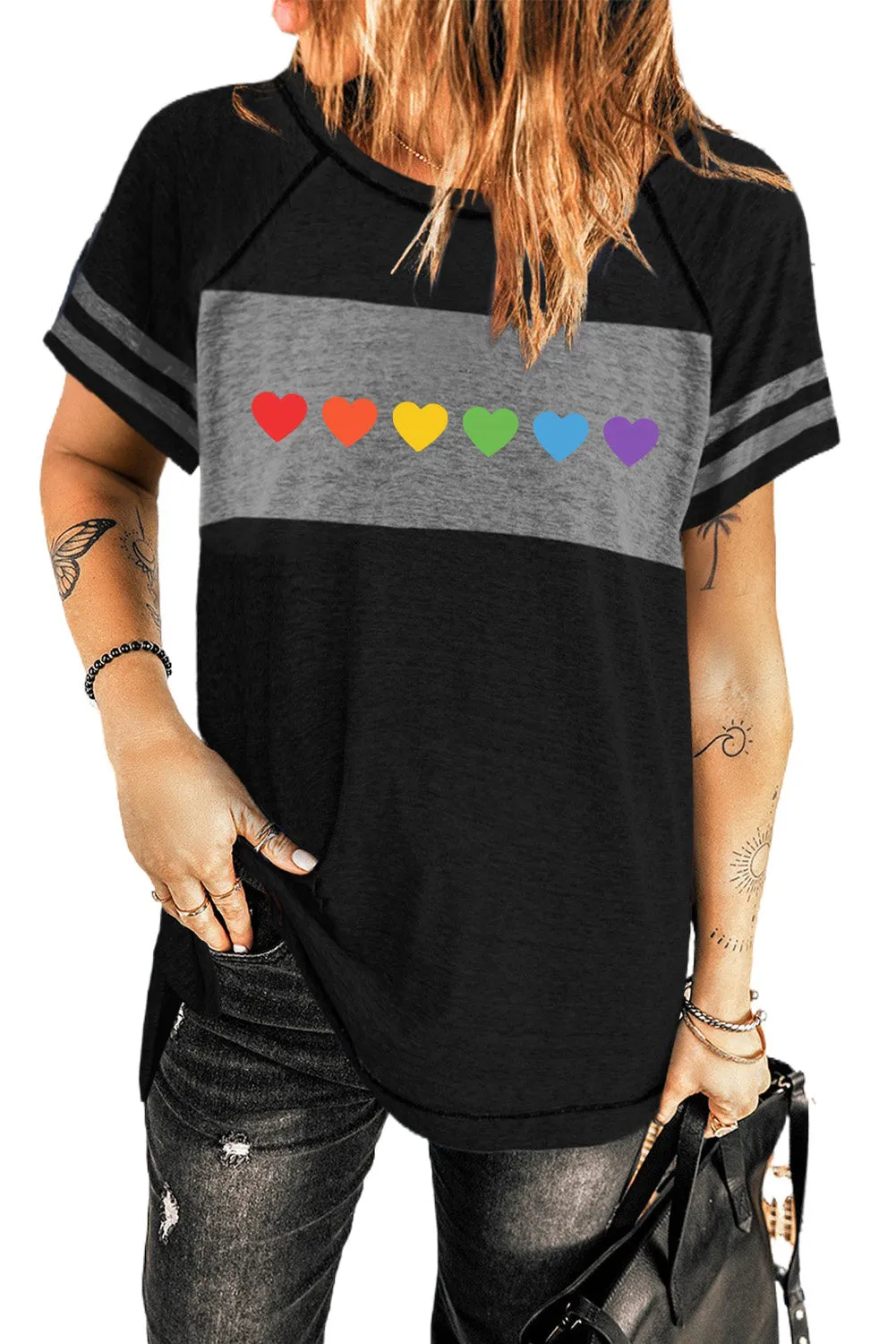 Stripe Sleeve Colorblock T-shirt