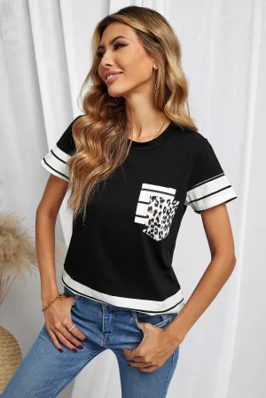 Striped Detail T-shirt with Patch Pocket